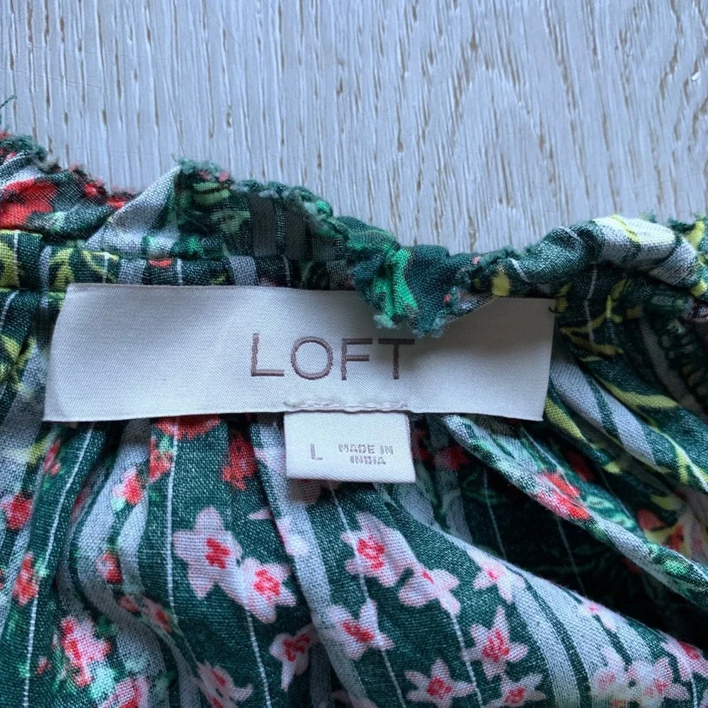 LOFT Women's Green Floral Smocked Off-Shoulder‎ Puff Sleeve Crop Top Blouse